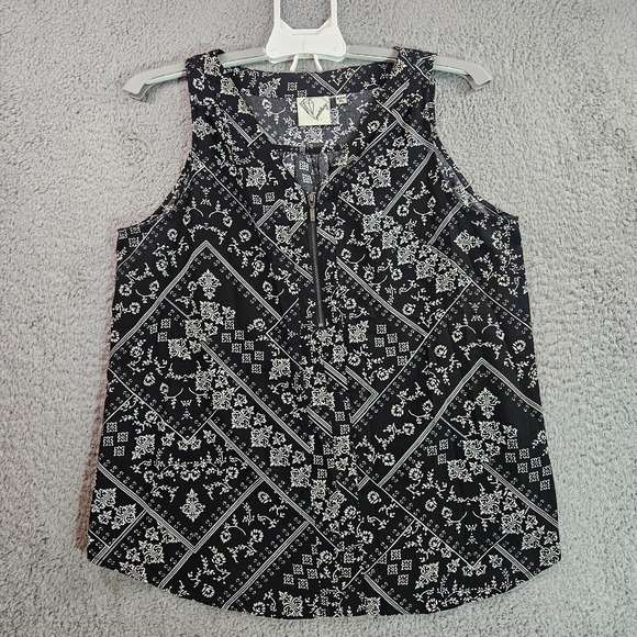 Janet Chung Sleeveless Top Blouse Womens XL Geometric‎ Print Black & White - XL - Picture 1 of 11